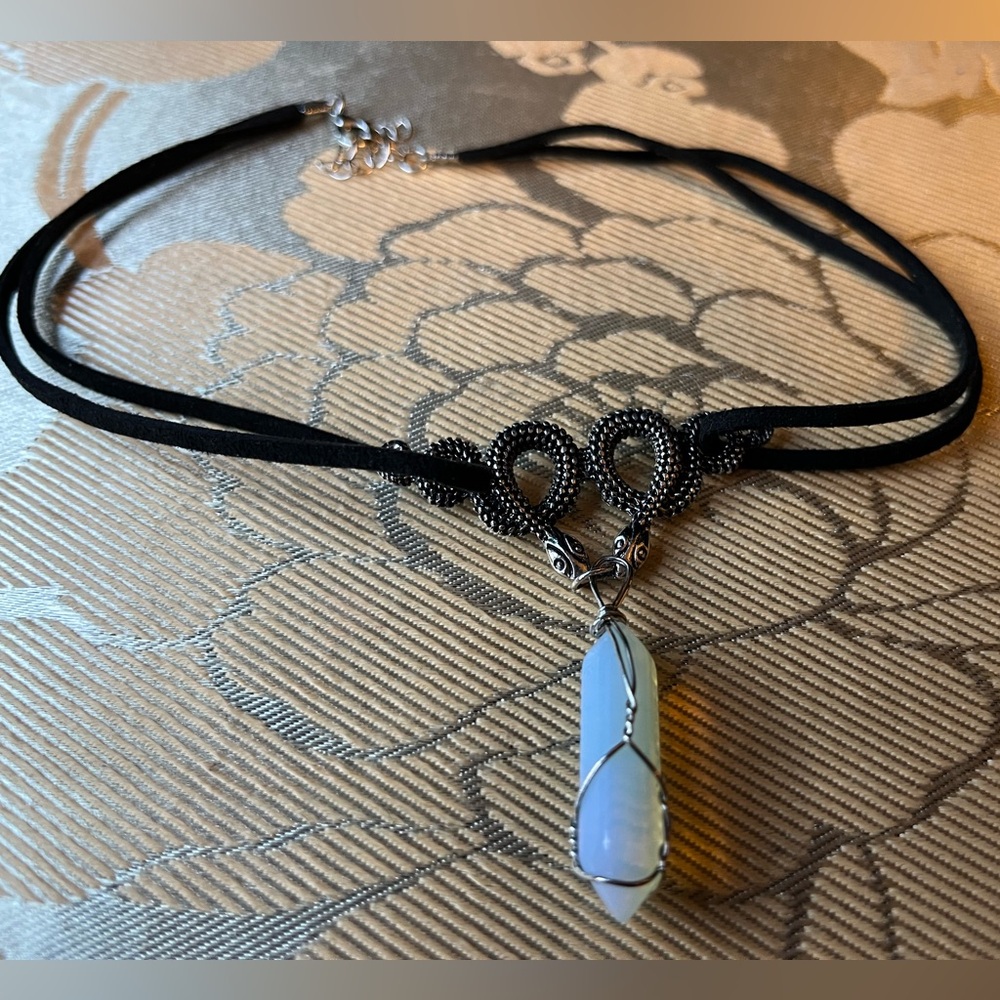 Snake and opalite pendant black choker necklace